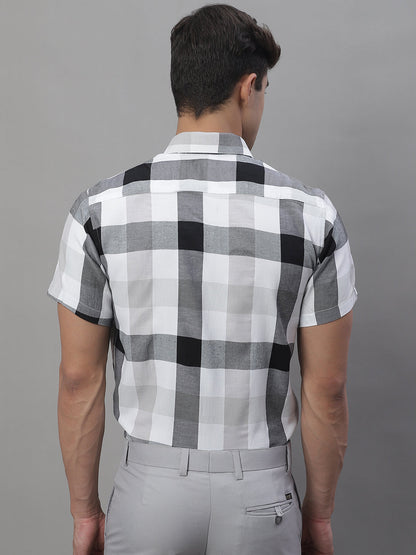 Jainish Men's Pure Cotton Checked Formal Shirts - Black - Distacart