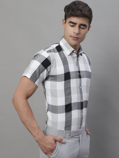 Jainish Men's Pure Cotton Checked Formal Shirts - Black - Distacart
