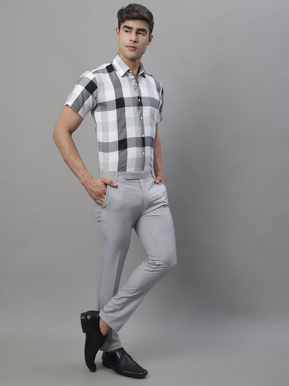 Jainish Men's Pure Cotton Checked Formal Shirts - Black - Distacart