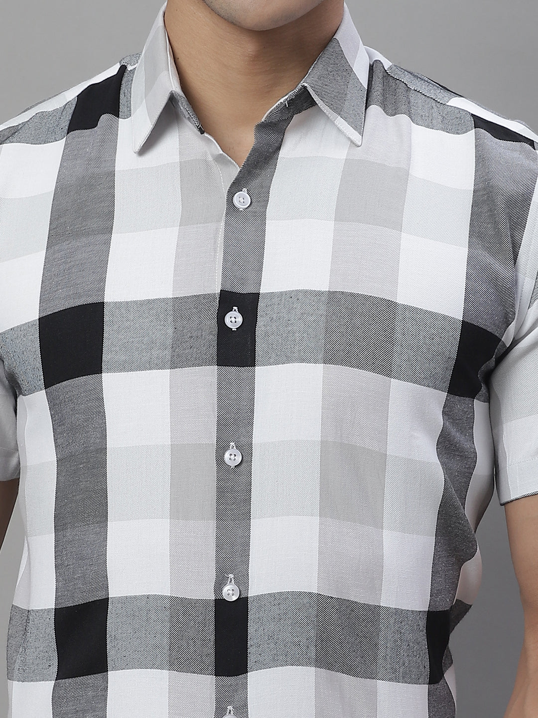 Jainish Men's Pure Cotton Checked Formal Shirts - Black - Distacart