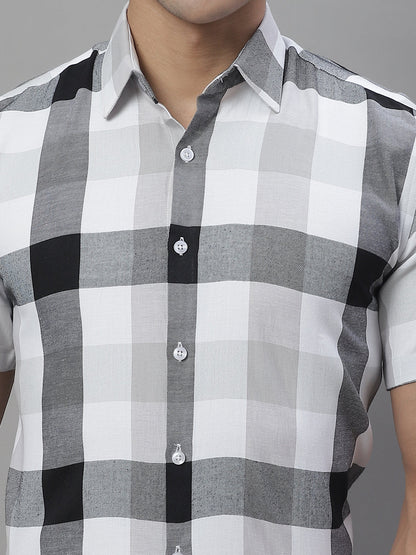 Jainish Men's Pure Cotton Checked Formal Shirts - Black - Distacart