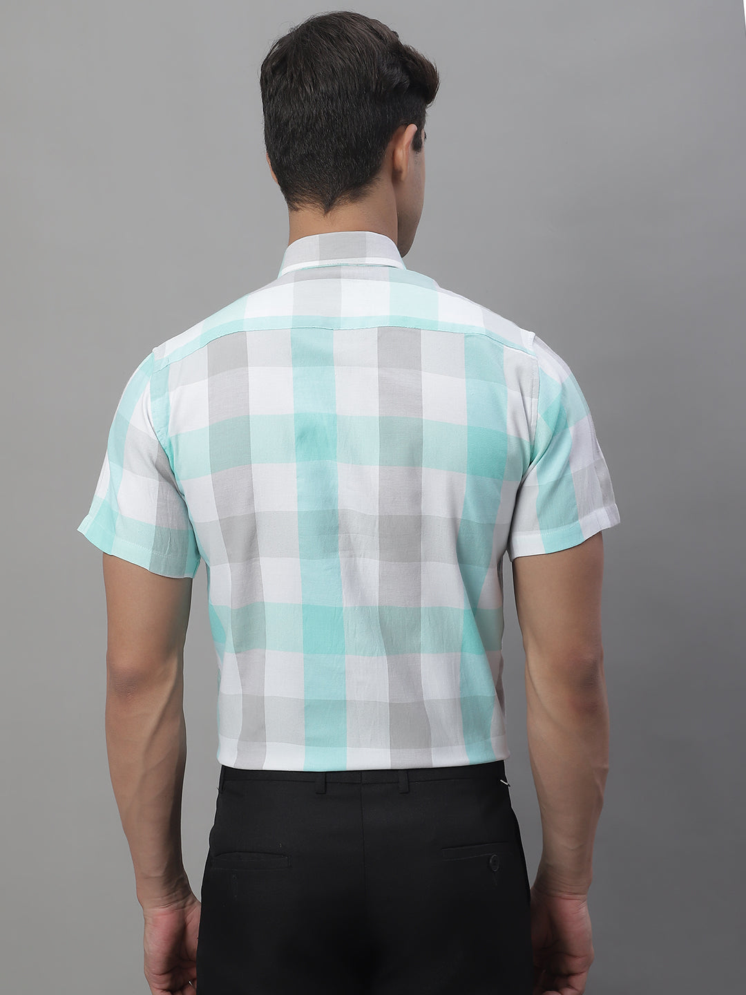Jainish Men's Pure Cotton Checked Formal Shirts - Sky Blue - Distacart