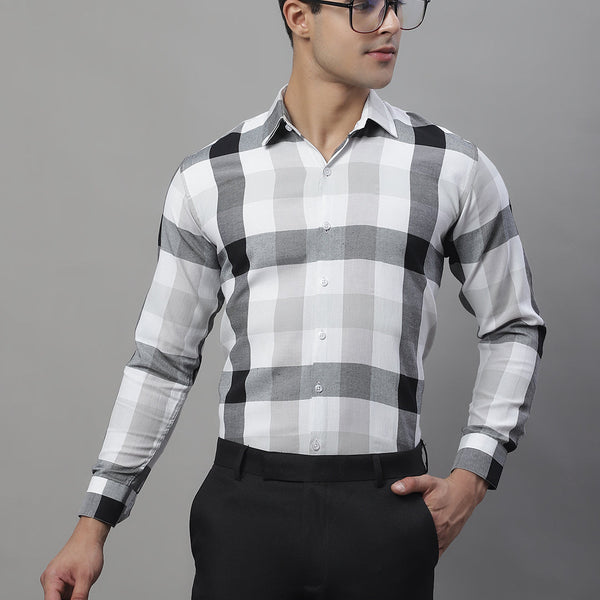 Jainish Men's Pure Cotton Checked Formal Shirts - Black - Distacart