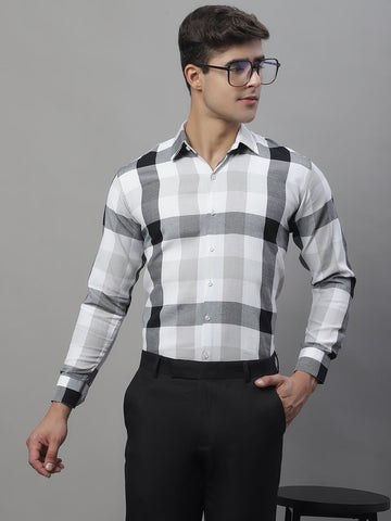 Jainish Men's Pure Cotton Checked Formal Shirts - Black - Distacart