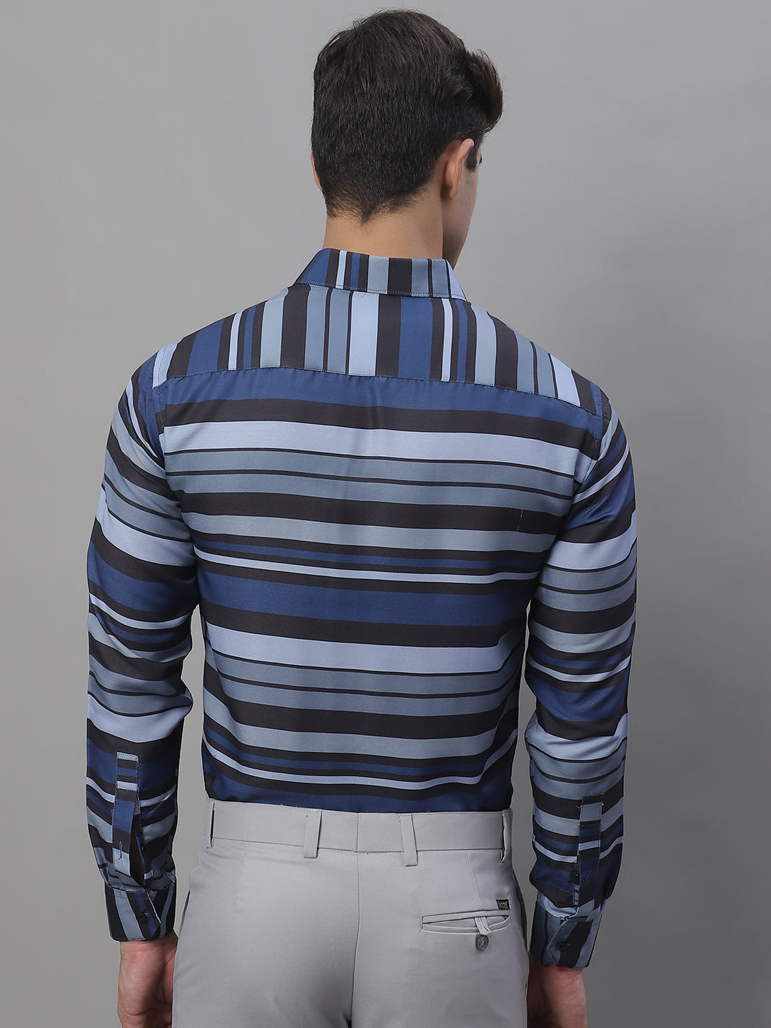 Jainish Men's Grey Classic Striped Formal Shirt - Grey - Distacart