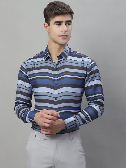 Jainish Men's Grey Classic Striped Formal Shirt - Grey - Distacart