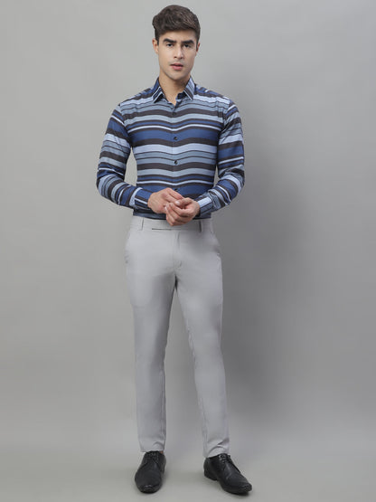 Jainish Men's Grey Classic Striped Formal Shirt - Grey - Distacart