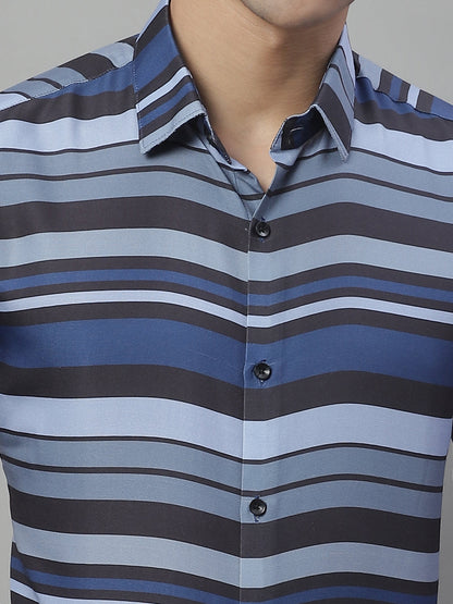 Jainish Men's Grey Classic Striped Formal Shirt - Grey - Distacart
