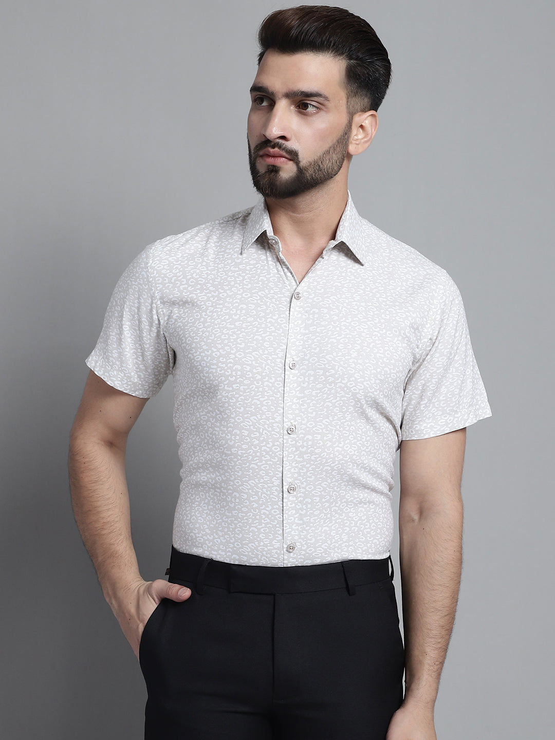 Jainish Men's Printed Formal Shirt - Beige - Distacart
