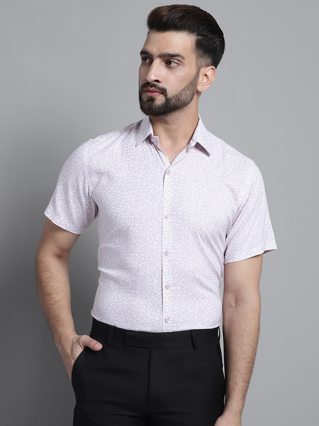 Jainish Men's Printed Formal Shirt - Purple - Distacart