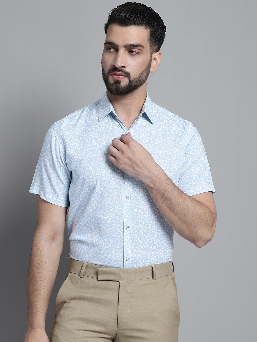 Jainish Men's Printed Formal Shirt - Sky Blue - Distacart