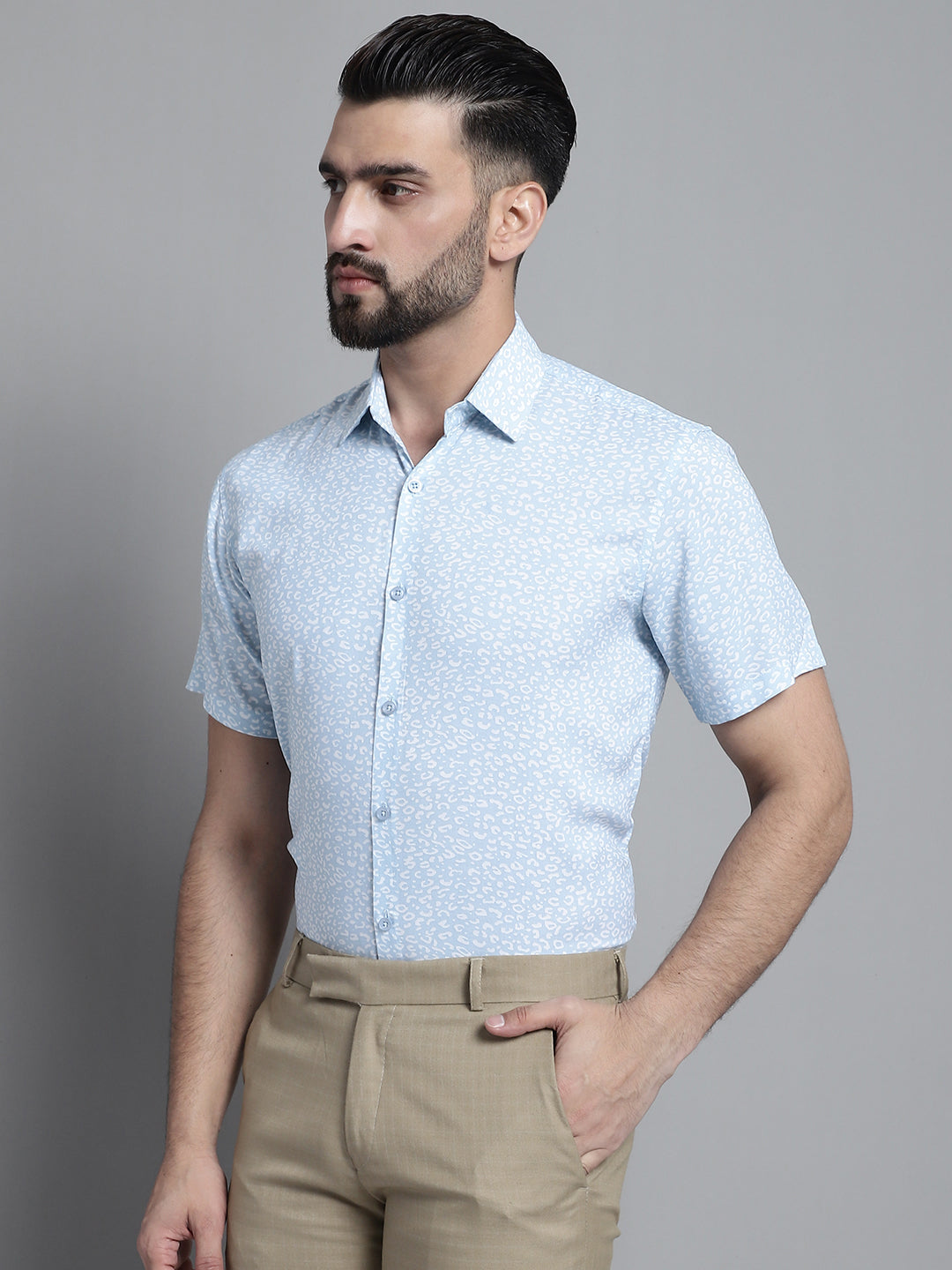 Jainish Men's Printed Formal Shirt - Sky Blue - Distacart