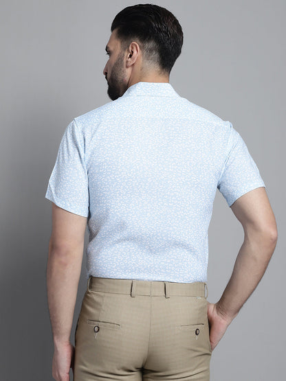 Jainish Men's Printed Formal Shirt - Sky Blue - Distacart