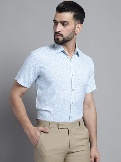 Jainish Men's Printed Formal Shirt - Sky Blue - Distacart