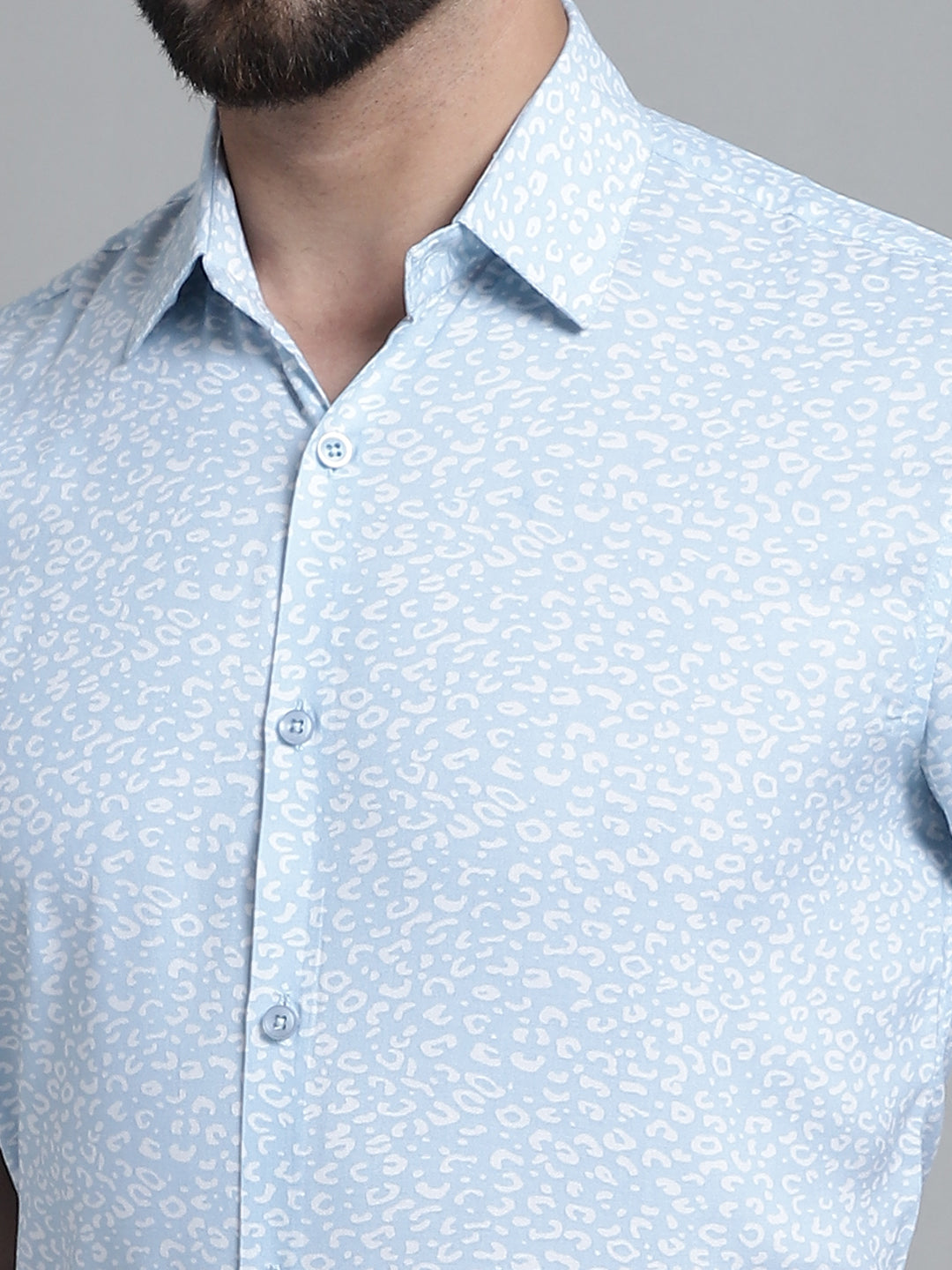 Jainish Men's Printed Formal Shirt - Sky Blue - Distacart