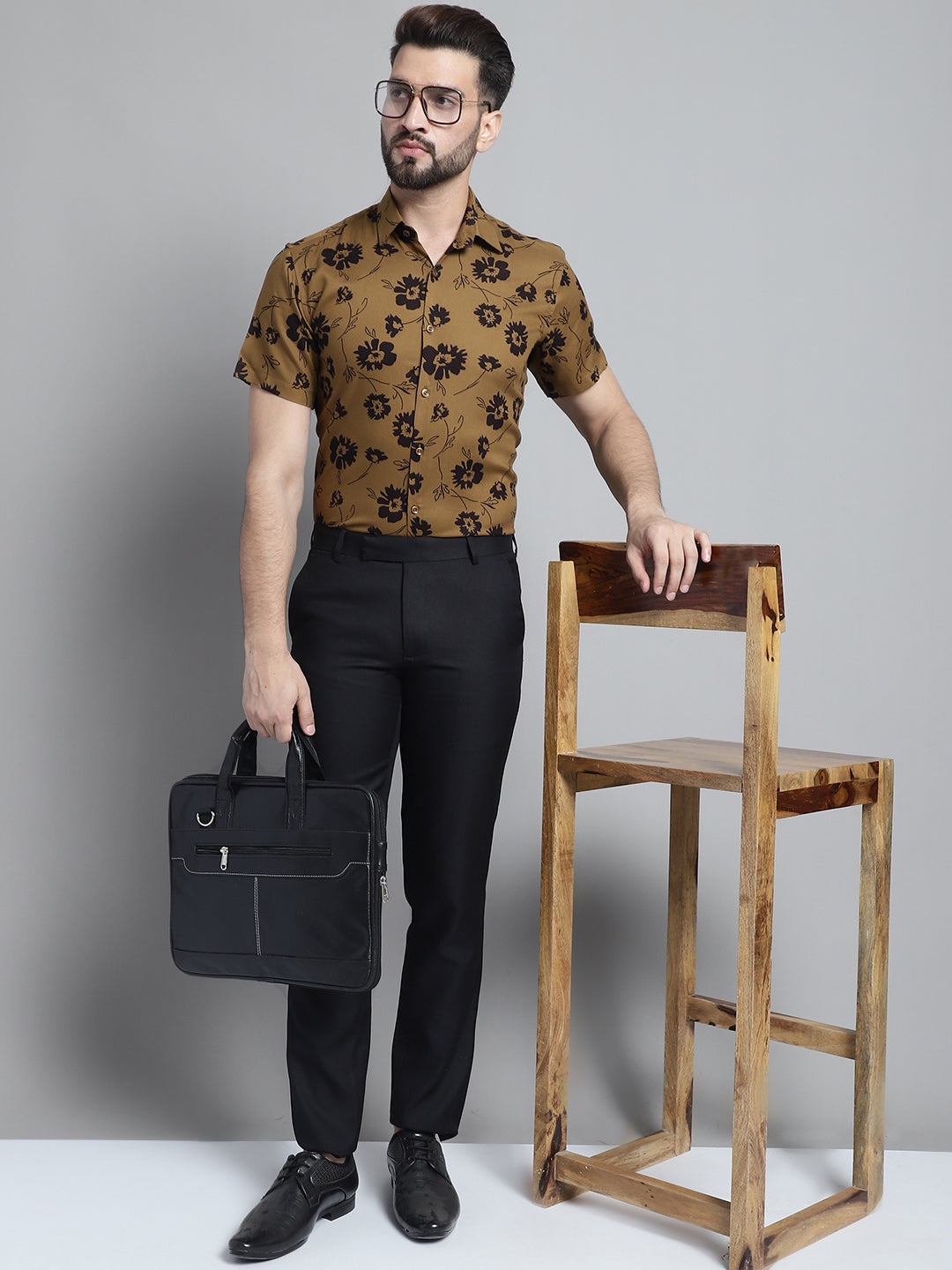 Jainish Men's Floral Printed Formal Shirt - Mustard - Distacart