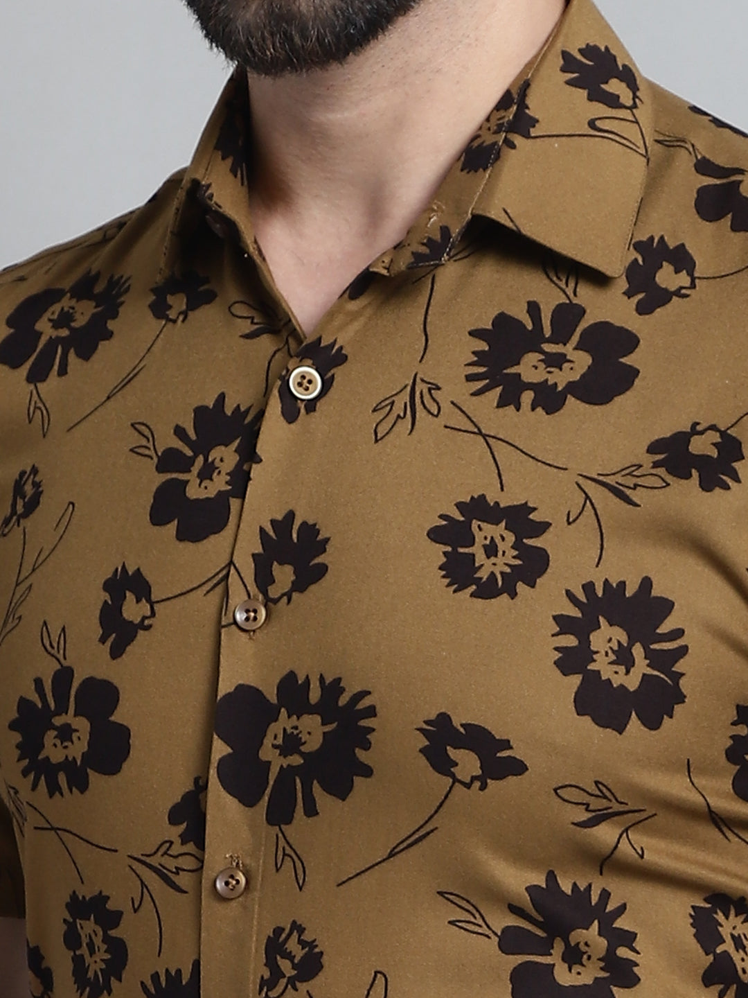 Jainish Men's Floral Printed Formal Shirt - Mustard - Distacart