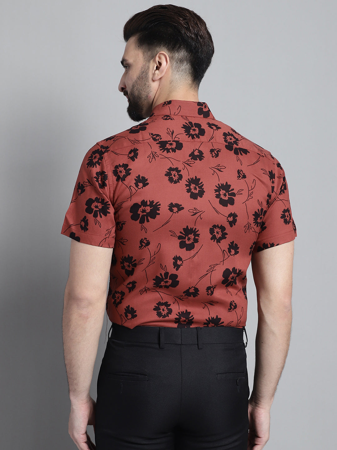 Jainish Men's Floral Printed Formal Shirt - Rust - Distacart