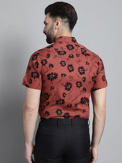 Jainish Men's Floral Printed Formal Shirt - Rust - Distacart