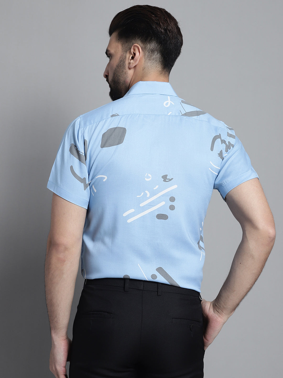 Jainish Men's Printed Formal Shirt - Sky Blue - Distacart
