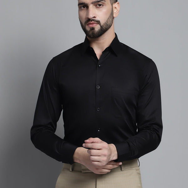Jainish Men's Cotton Solid Formal Shirt - Black - Distacart