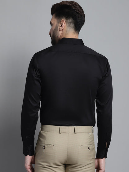 Jainish Men's Cotton Solid Formal Shirt - Black - Distacart