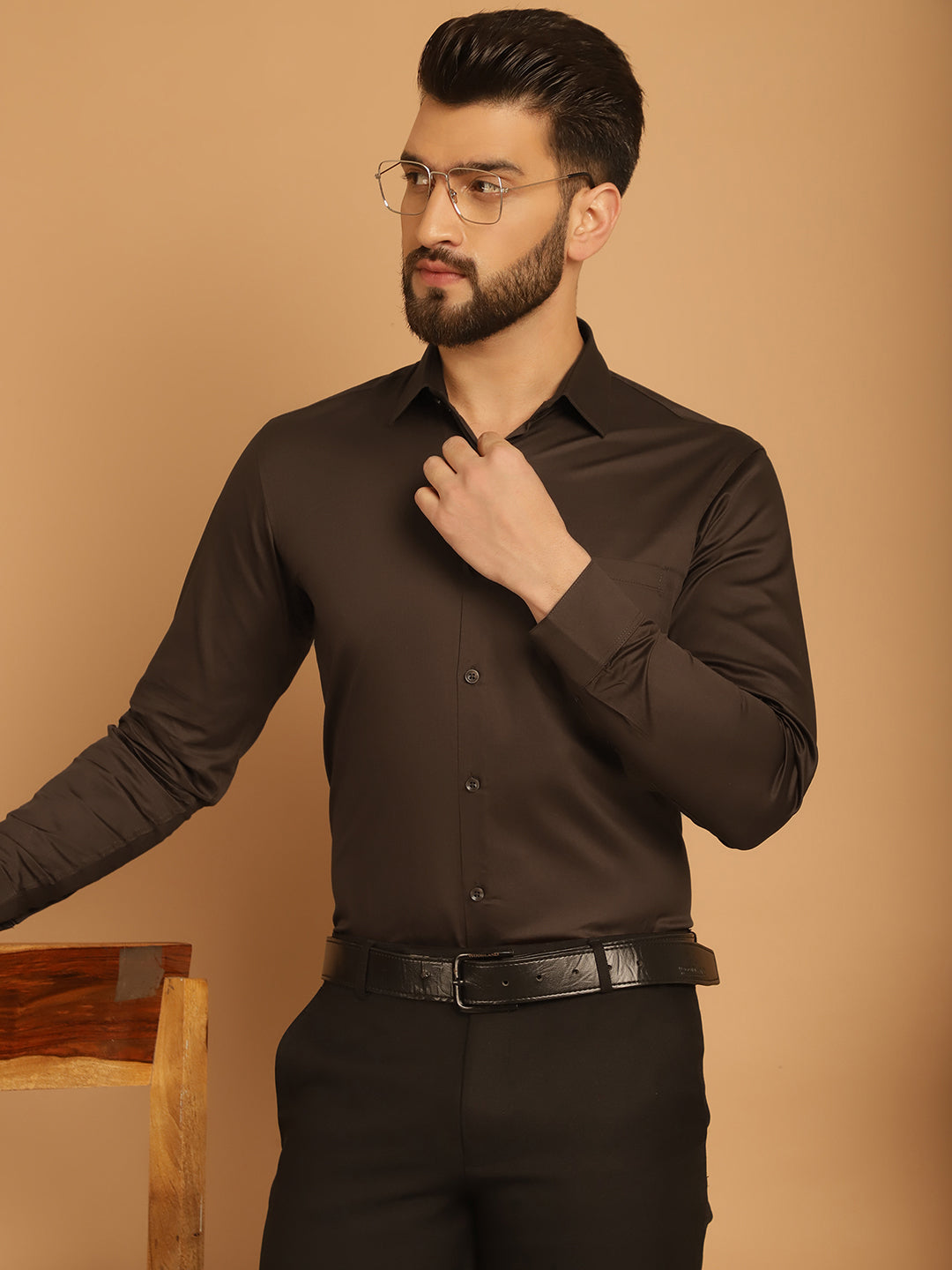 Indian Needle Men's Cotton Solid Formal Shirt - Coffee - Distacart