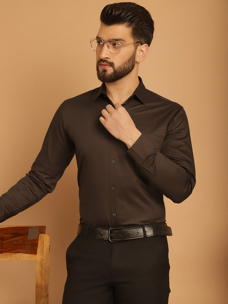Indian Needle Men's Cotton Solid Formal Shirt - Coffee - Distacart