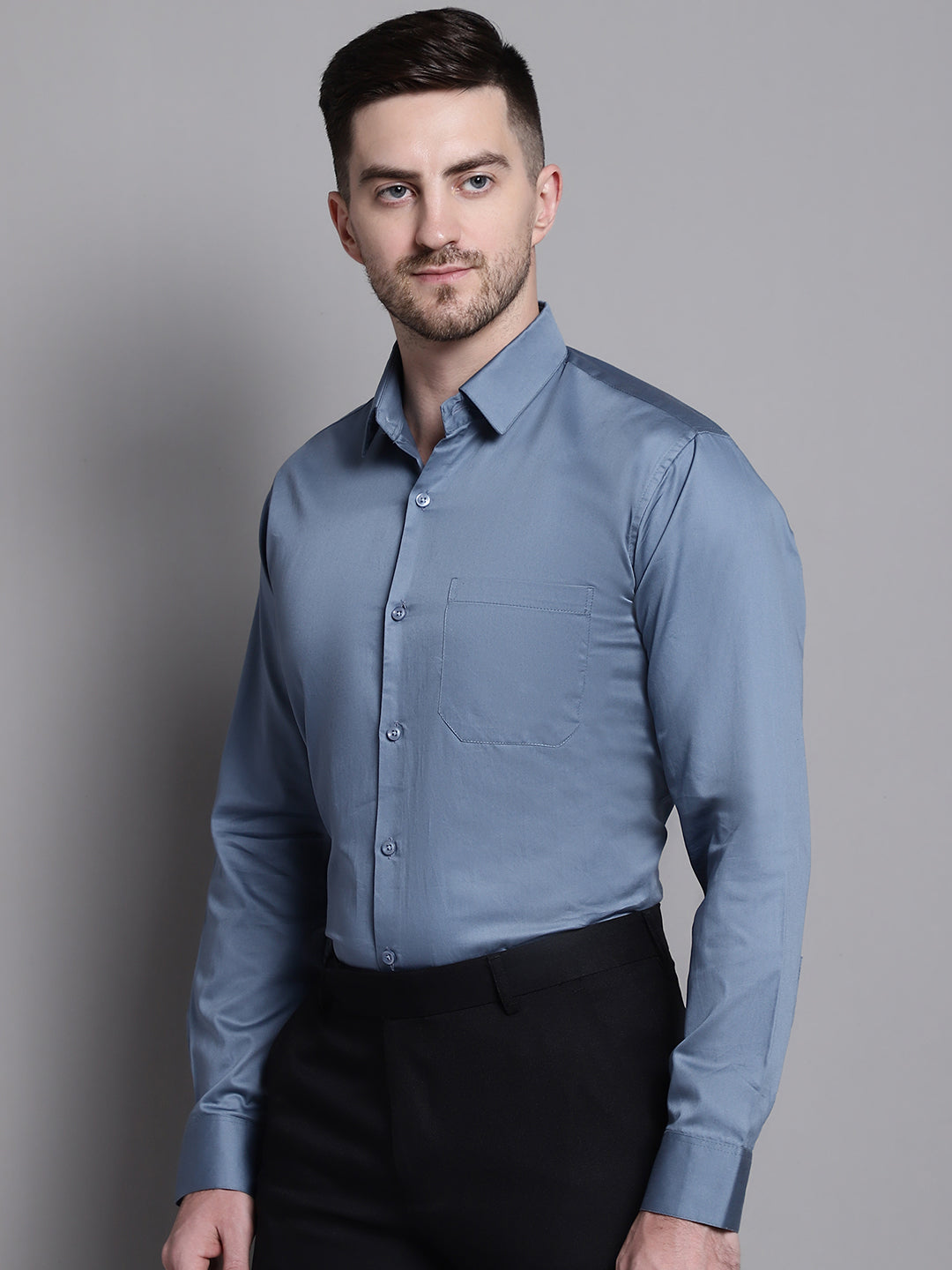 Jainish Men's Cotton Solid Formal Shirt - Grey - Distacart