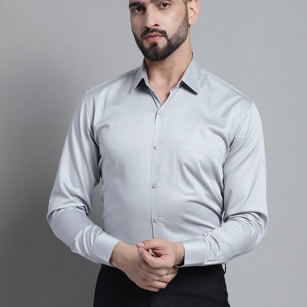 Jainish Men's Cotton Solid Formal Shirt - Light-Grey - Distacart