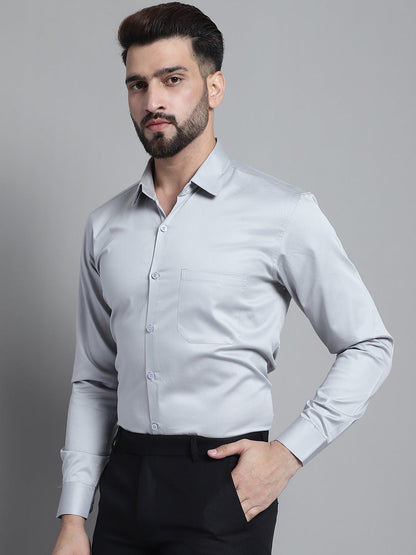 Jainish Men's Cotton Solid Formal Shirt - Light-Grey - Distacart