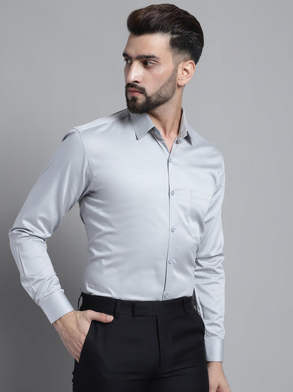 Jainish Men's Cotton Solid Formal Shirt - Light-Grey - Distacart