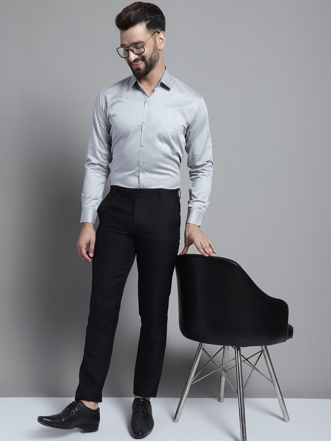 Jainish Men's Cotton Solid Formal Shirt - Light-Grey - Distacart