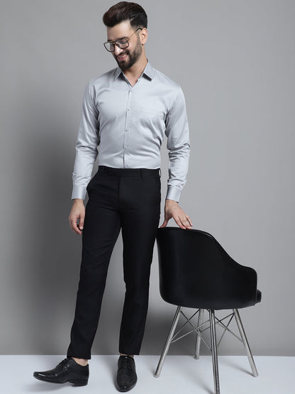 Jainish Men's Cotton Solid Formal Shirt - Light-Grey - Distacart