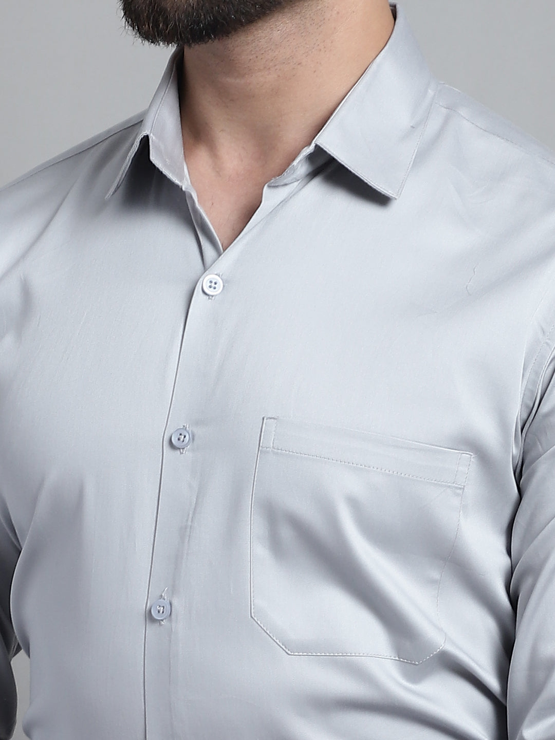 Jainish Men's Cotton Solid Formal Shirt - Light-Grey - Distacart
