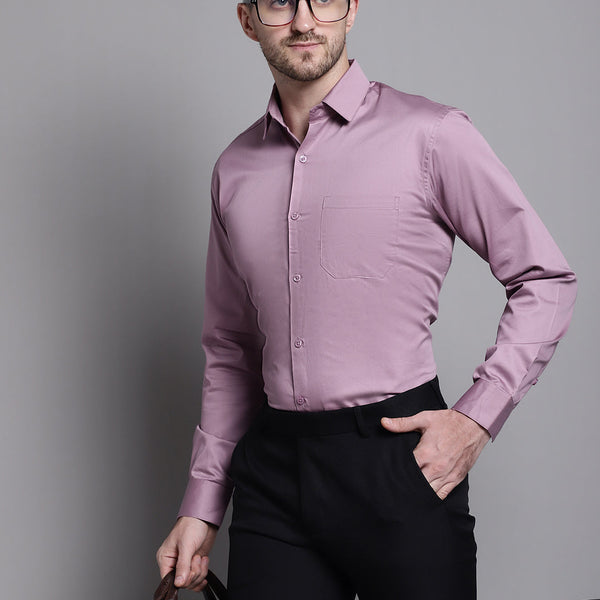 Jainish Men's Cotton Solid Formal Shirt - Magenta - Distacart