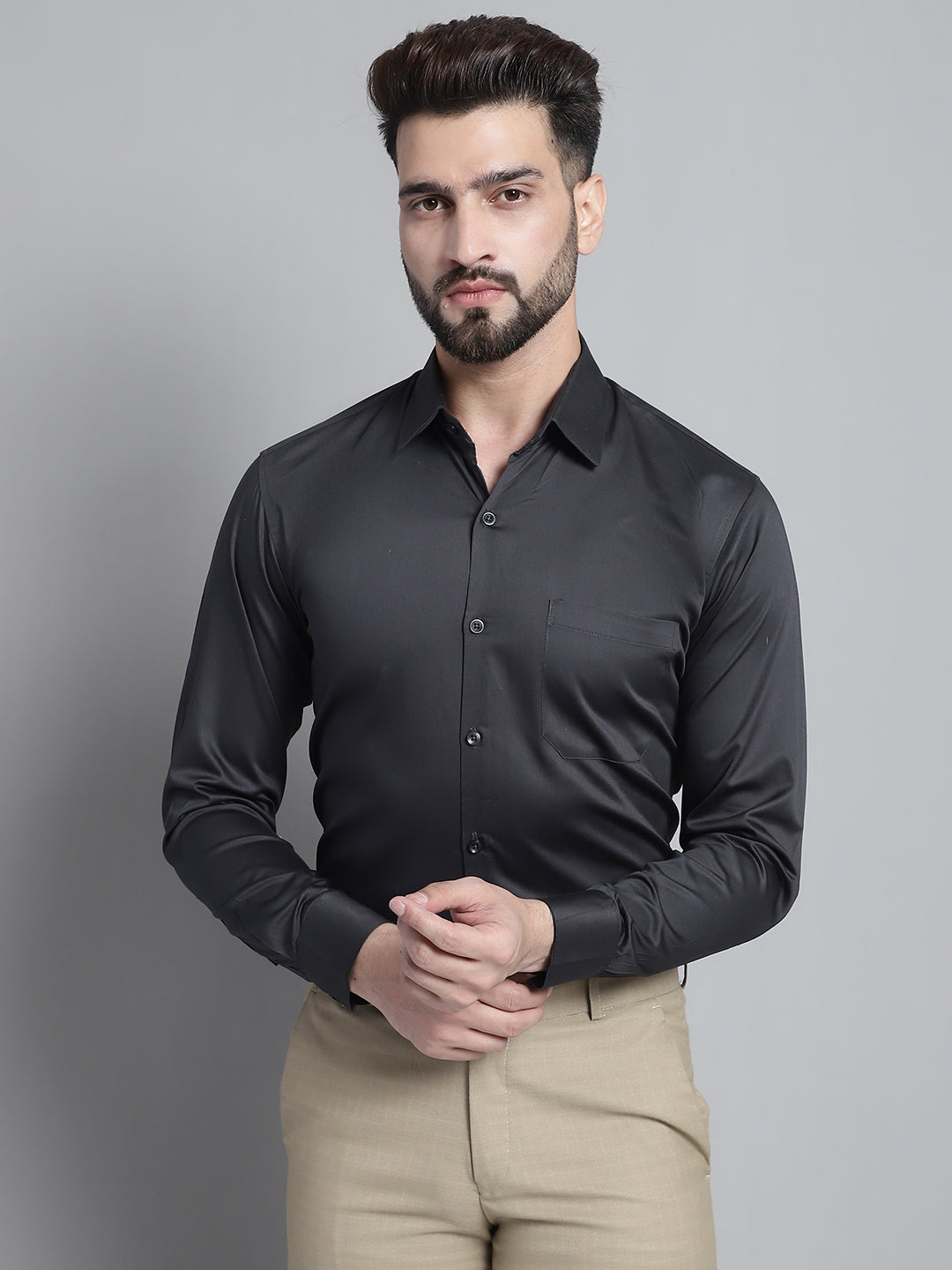Jainish Men's Cotton Solid Formal Shirt - Olive - Distacart