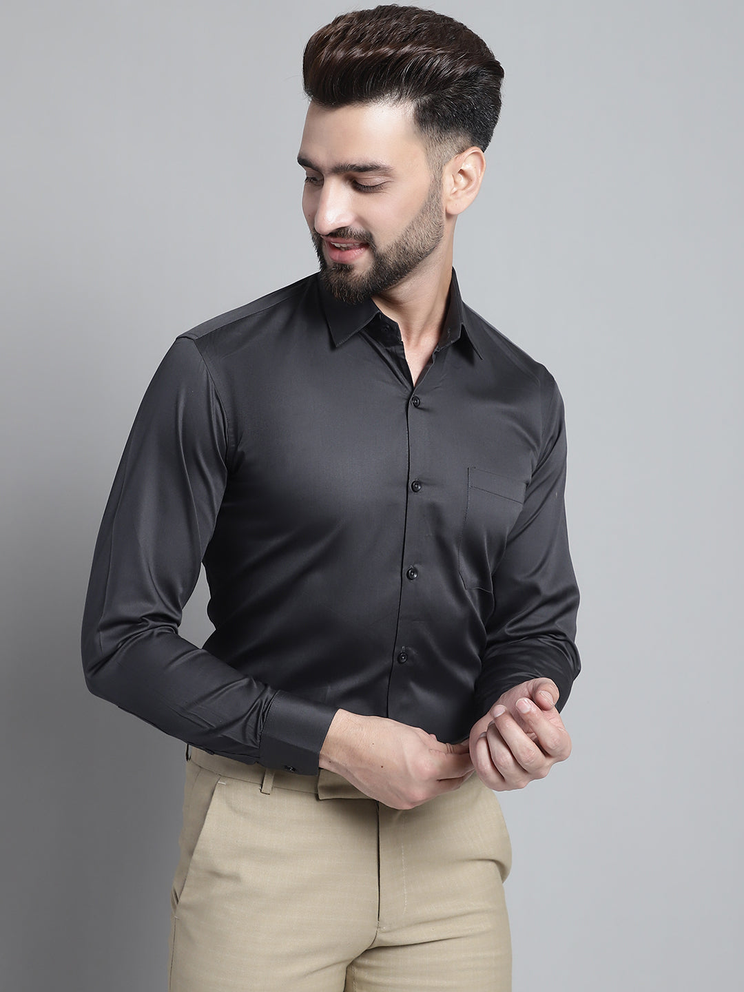 Jainish Men's Cotton Solid Formal Shirt - Olive - Distacart