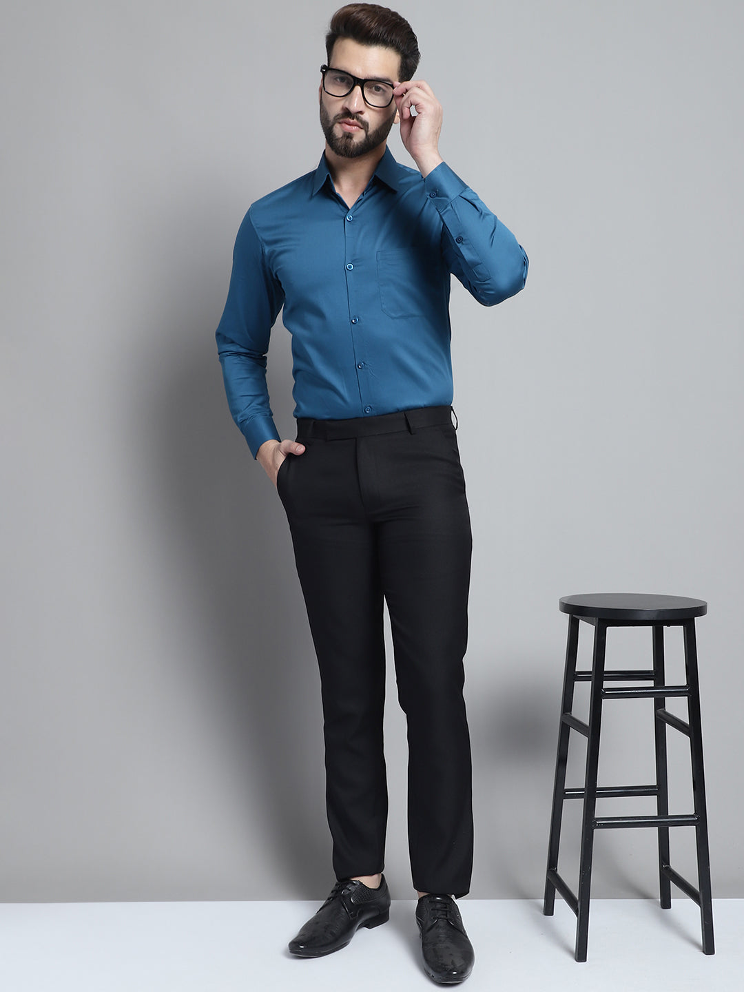 Jainish Men's Cotton Solid Formal Shirt - Peacock - Distacart