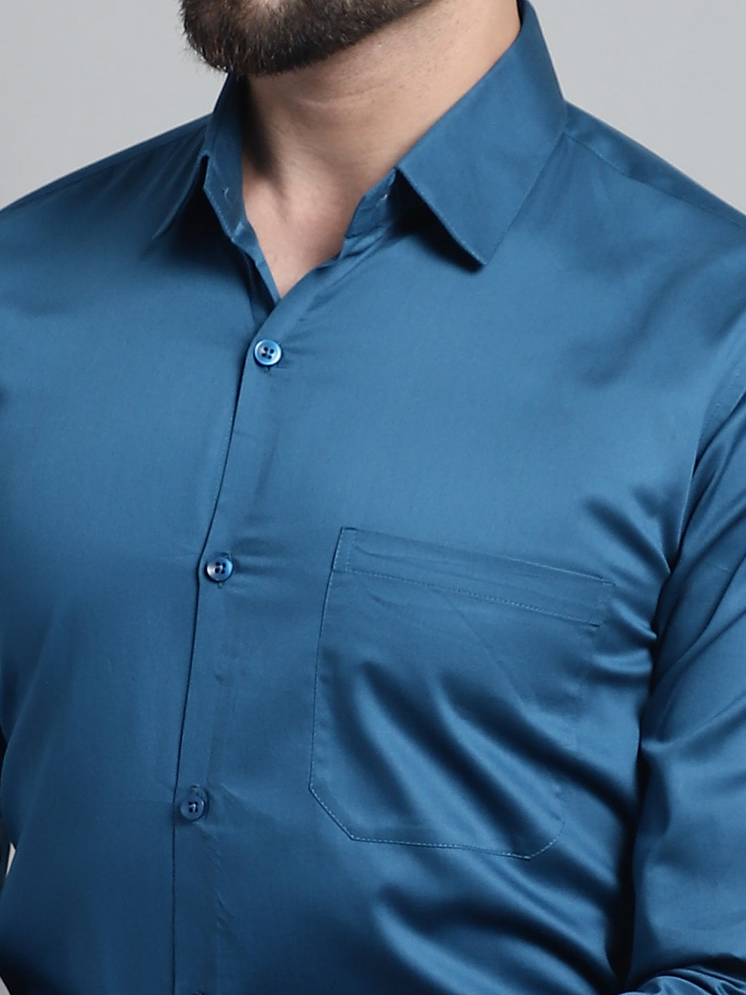 Jainish Men's Cotton Solid Formal Shirt - Peacock - Distacart