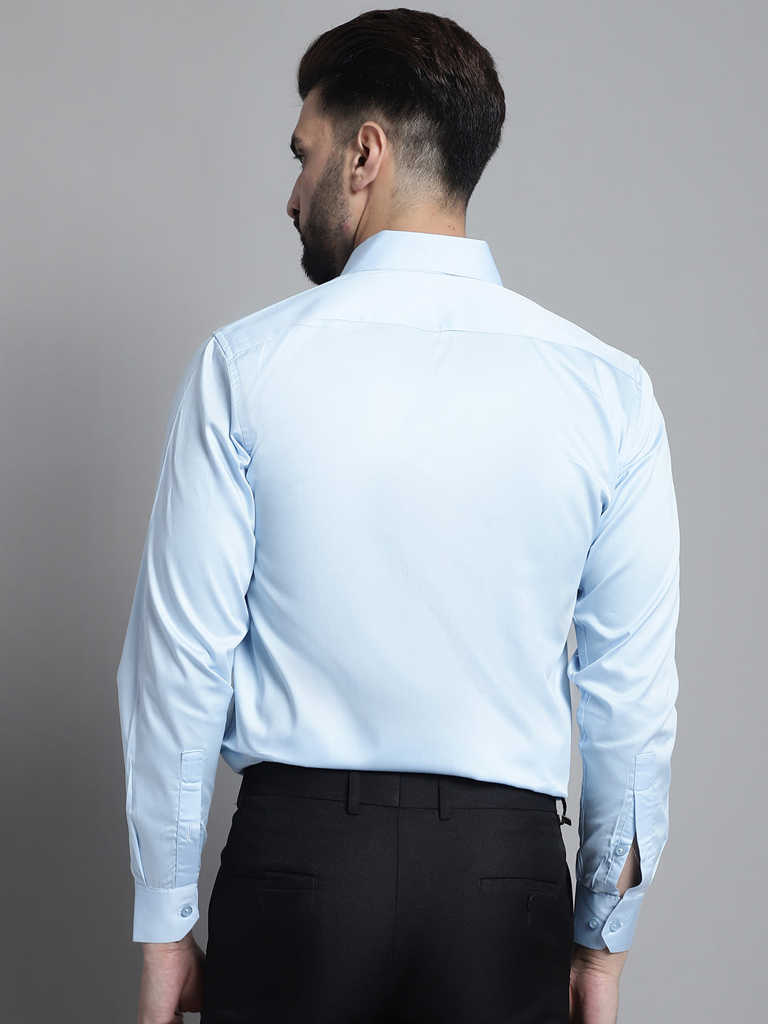 Jainish Men's Cotton Solid Formal Shirt - Sky Blue - Distacart
