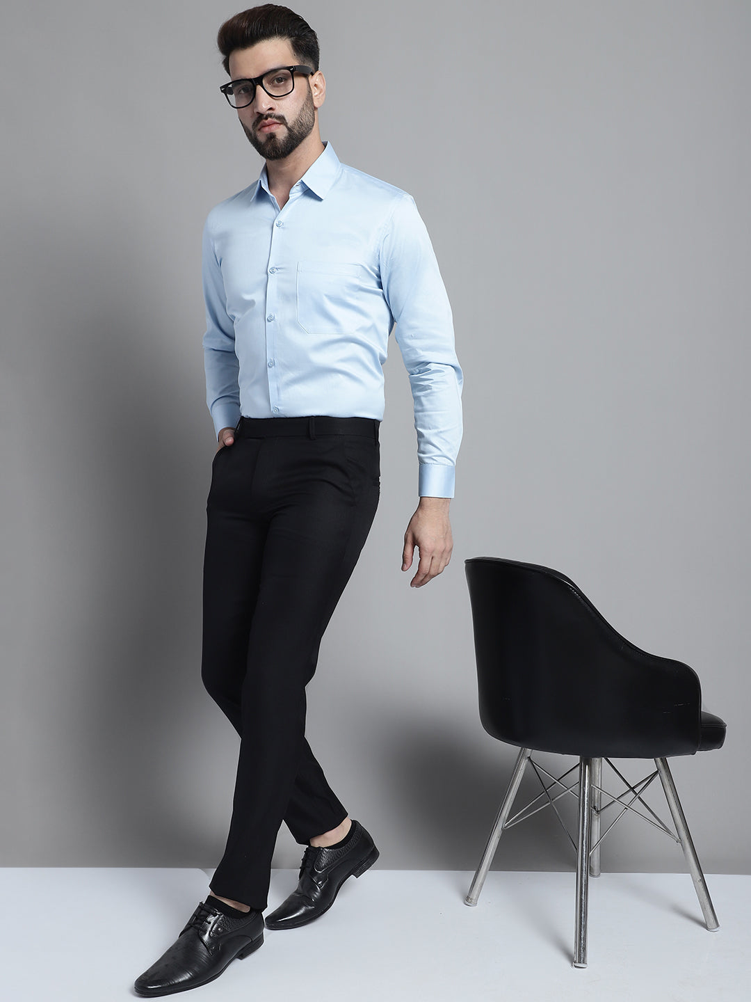 Jainish Men's Cotton Solid Formal Shirt - Sky Blue - Distacart