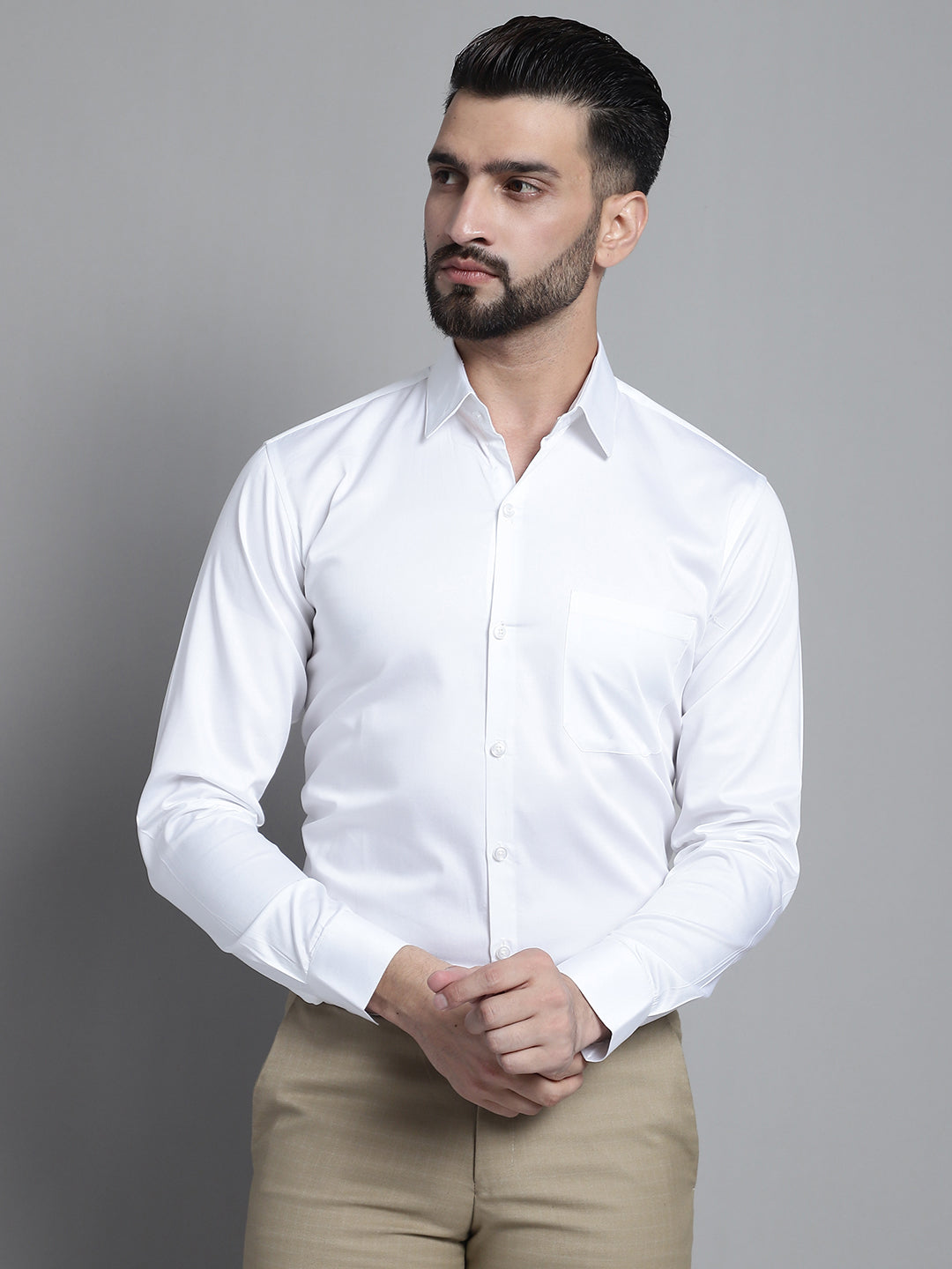 Jainish Men's Cotton Solid Formal Shirt - White - Distacart