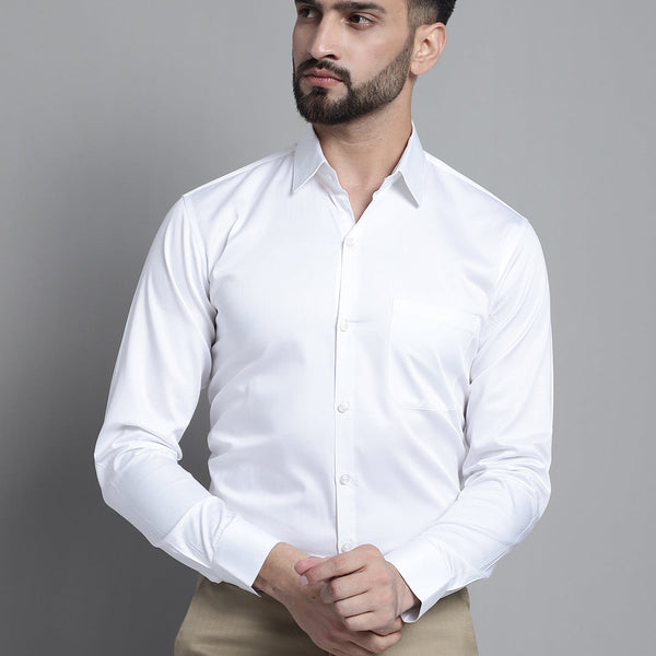 Jainish Men's Cotton Solid Formal Shirt - White - Distacart