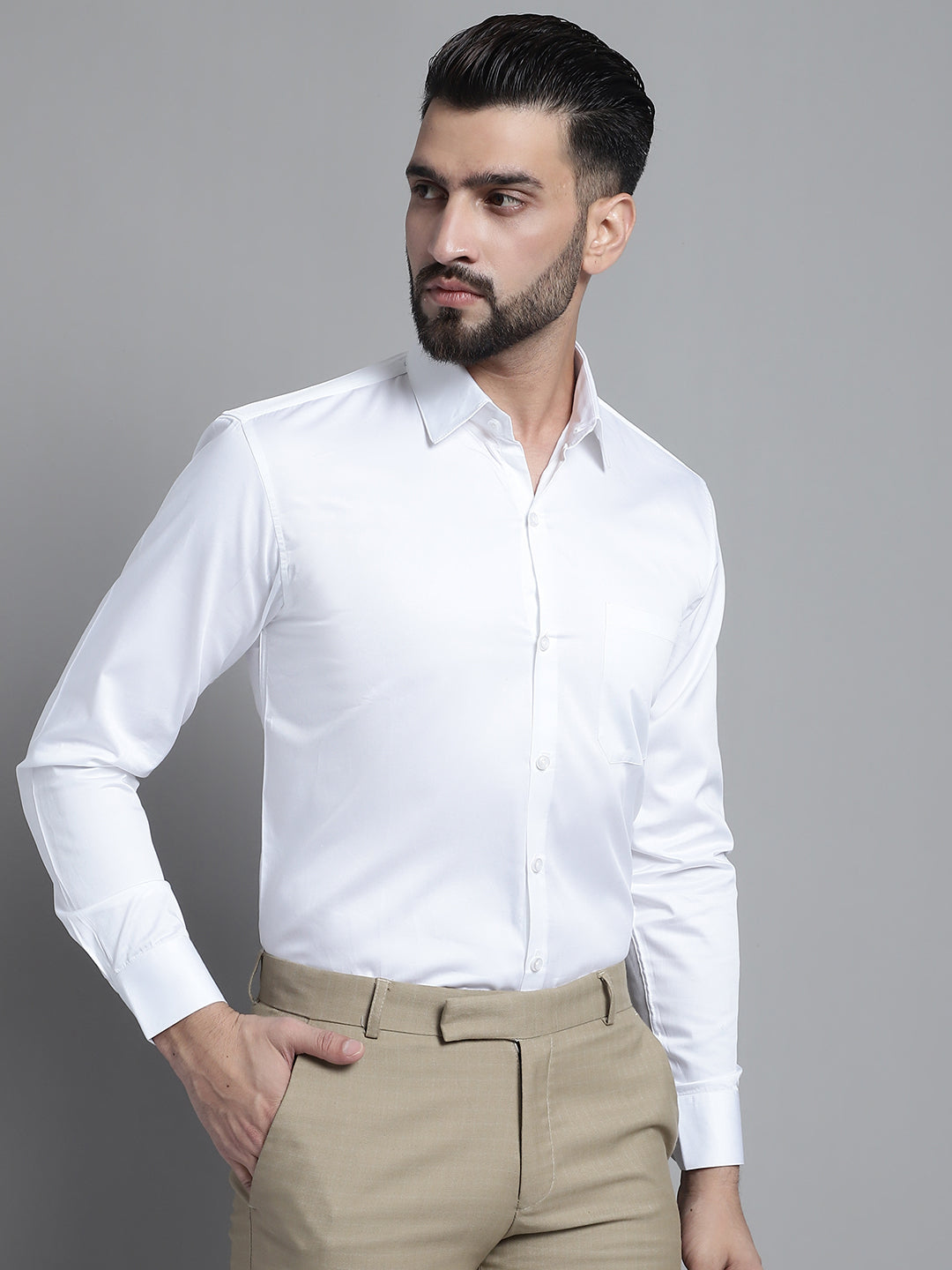 Jainish Men's Cotton Solid Formal Shirt - White - Distacart
