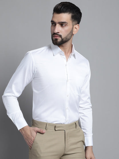 Jainish Men's Cotton Solid Formal Shirt - White - Distacart