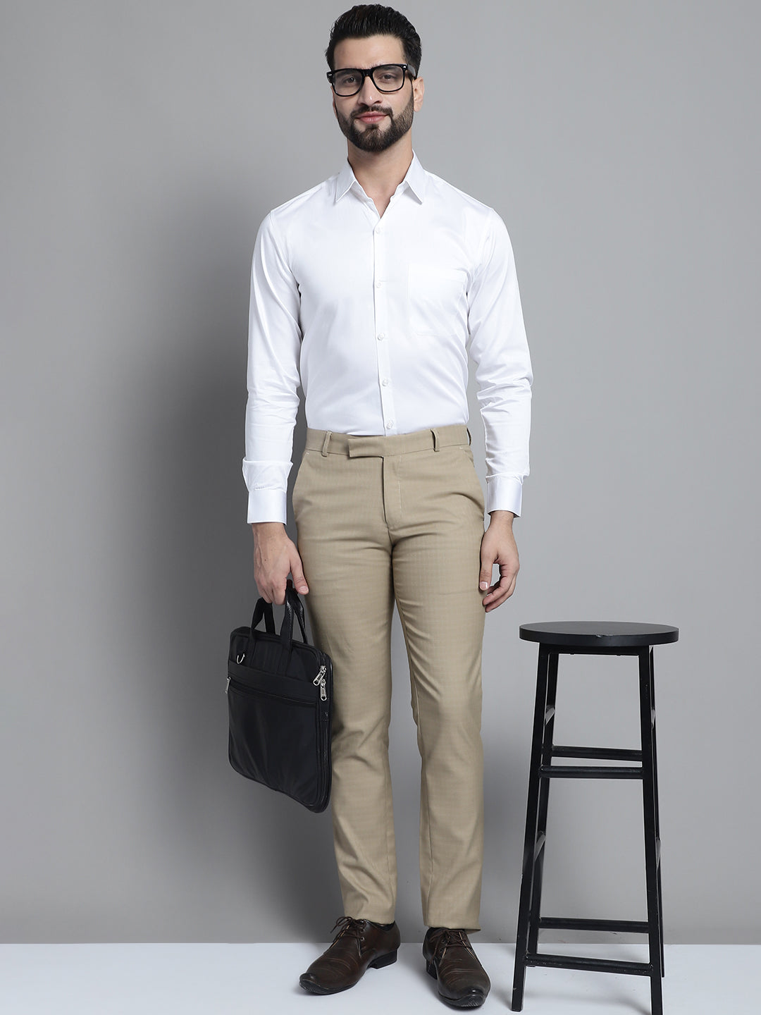 Jainish Men's Cotton Solid Formal Shirt - White - Distacart