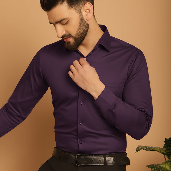 Indian Needle Men's Cotton Solid Formal Shirt - Wine - Distacart