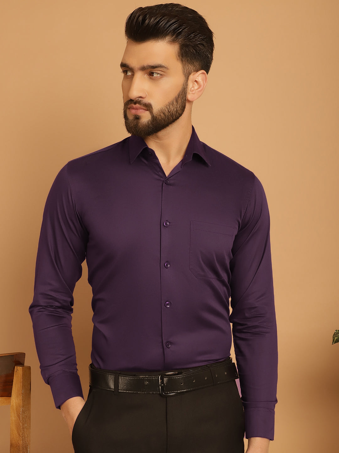 Indian Needle Men's Cotton Solid Formal Shirt - Wine - Distacart