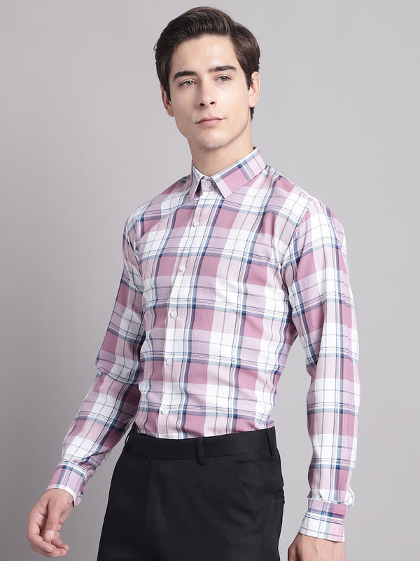 Jainish Men's Pink Checked Ragular Fit Formal Shirt - Pink - Distacart